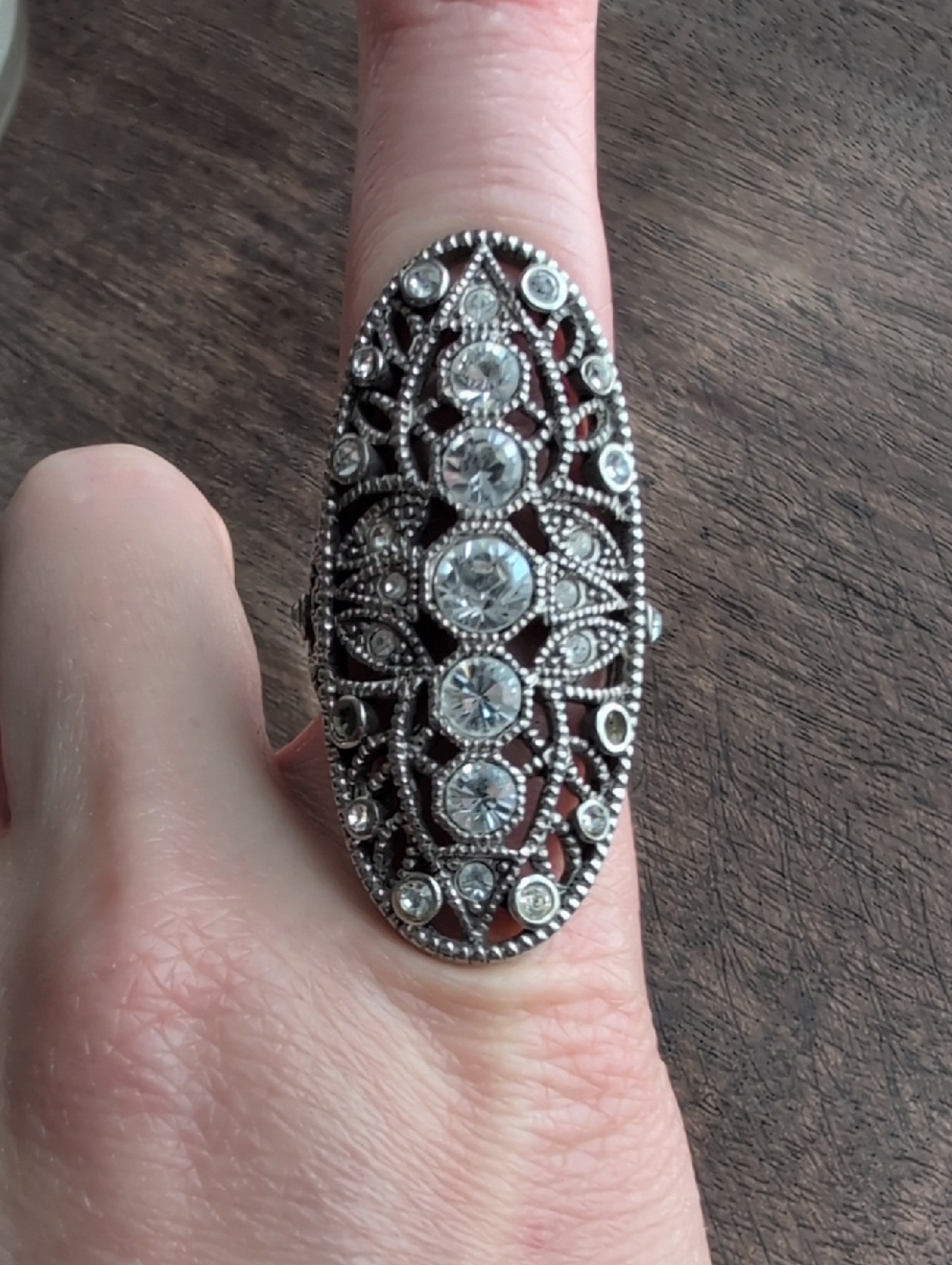 House Of Harlow Vintage-Inspired Ring with Clear Crystals